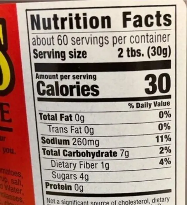 Bodacious Bar-B-Que Sauce nutrition facts table
