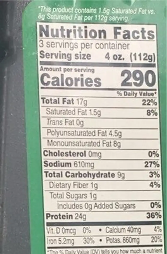 plant based ground nutrition facts table