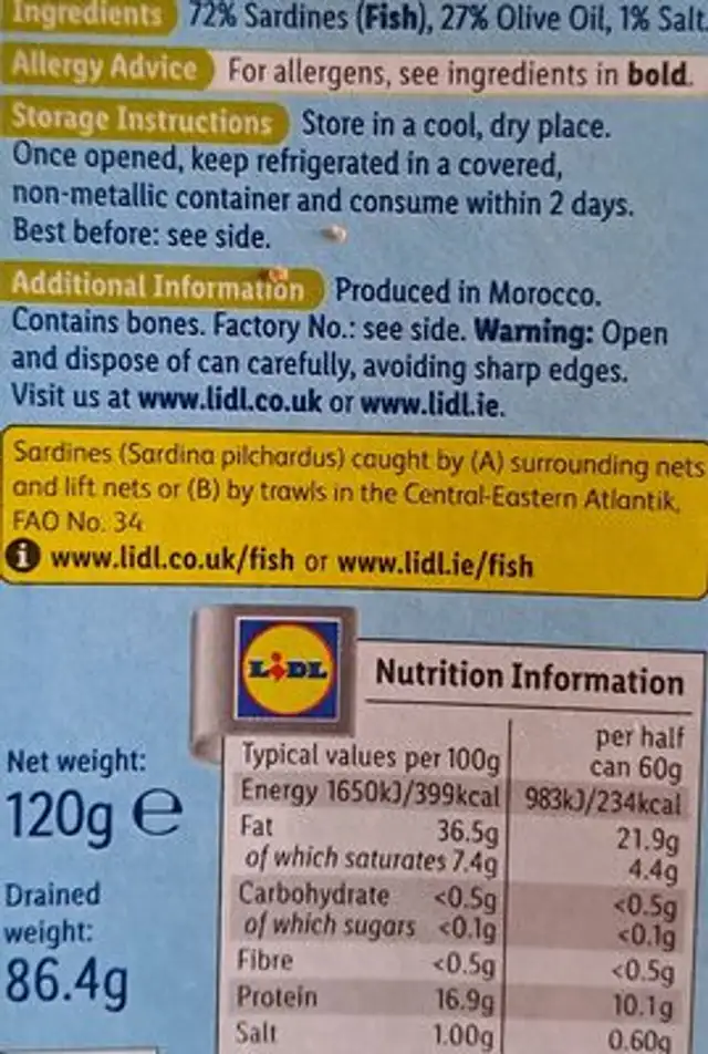 Unknown nutrition facts table