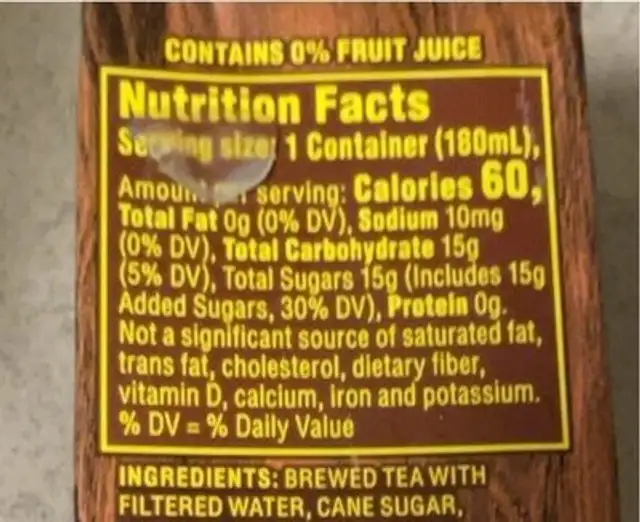 Ssips Lemon Tea nutrition facts table