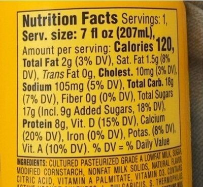 Sabor Latino Probiotic nutrition facts table