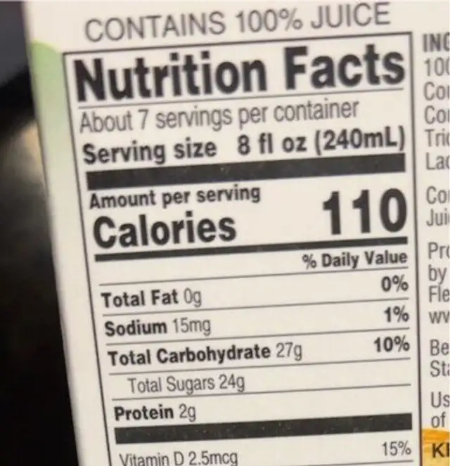 Orange Juice nutrition facts table