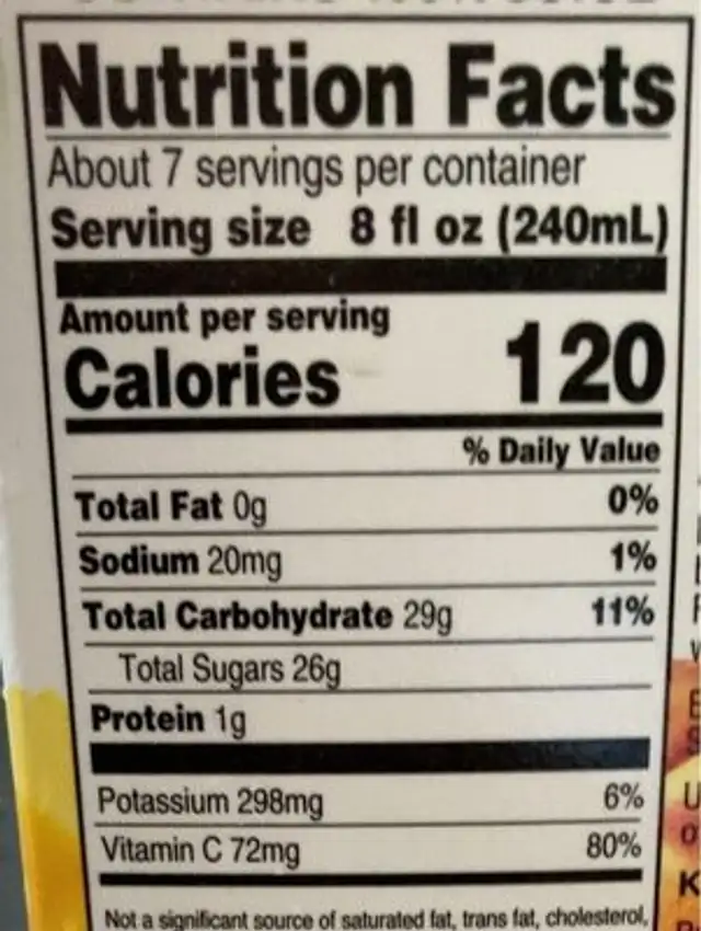 Orange Peach Mango Grove Select 100% Juice Blend nutrition facts table