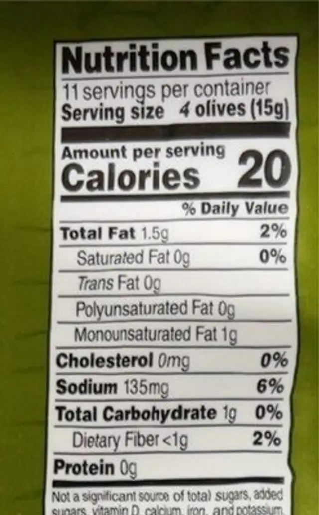 Crafted large black ripe pitted olives nutrition facts table