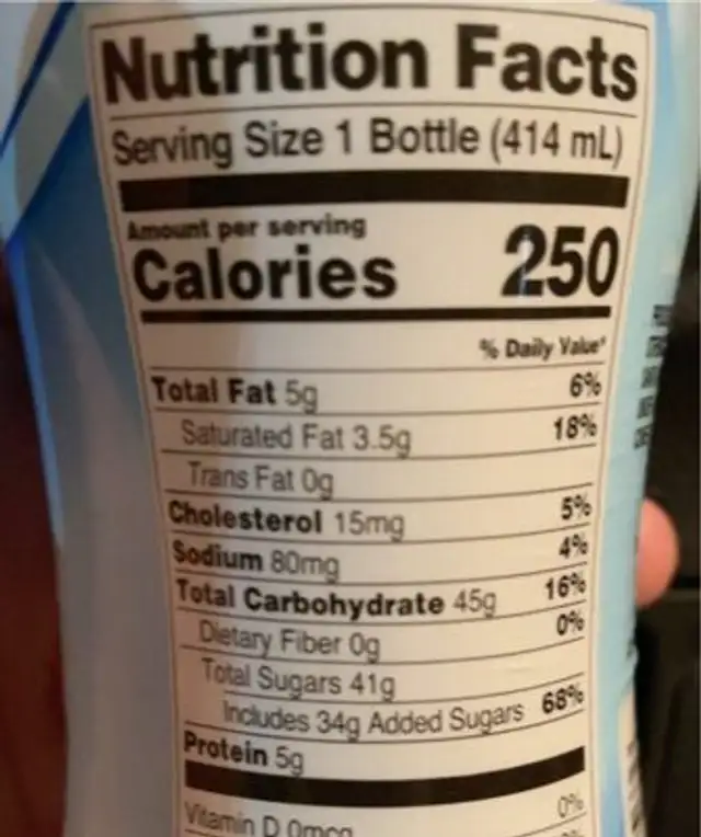 Milk & Rice Drink nutrition facts table