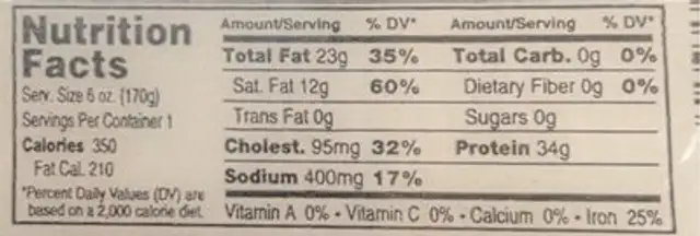 Ledbetter steak nutrition facts table