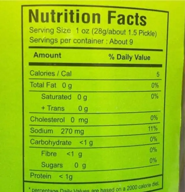Garlic dill pickles nutrition facts table