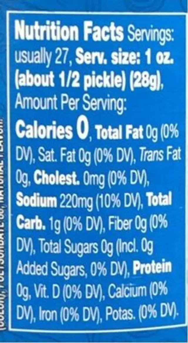 Vlasic, kosher dill wholes nutrition facts table