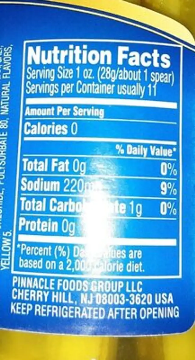 Kosher dill spear pickles nutrition facts table