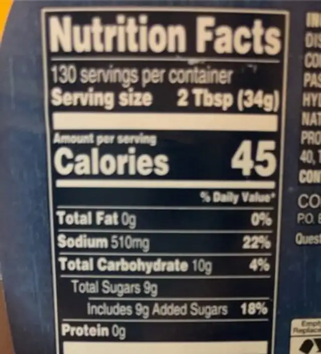 Barbecue sauce nutrition facts table