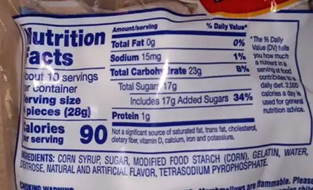fireside marshmallows nutrition facts table