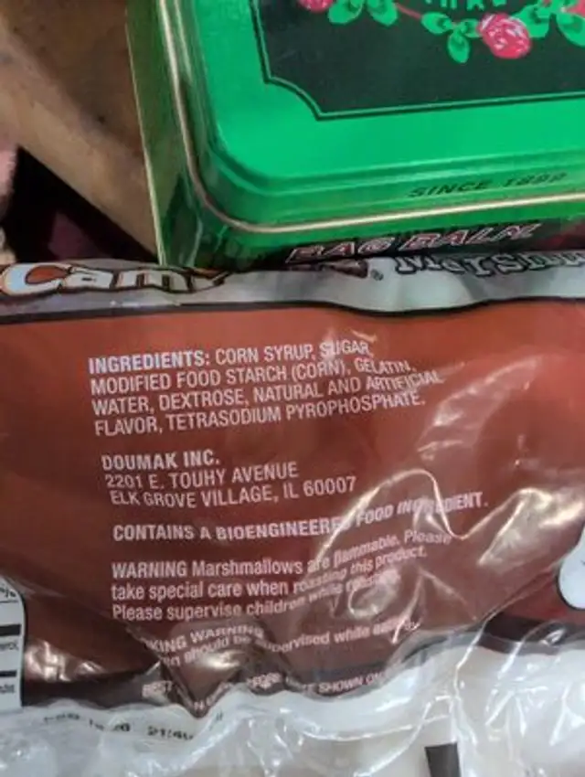 Premium quality marshmallows ingredients label