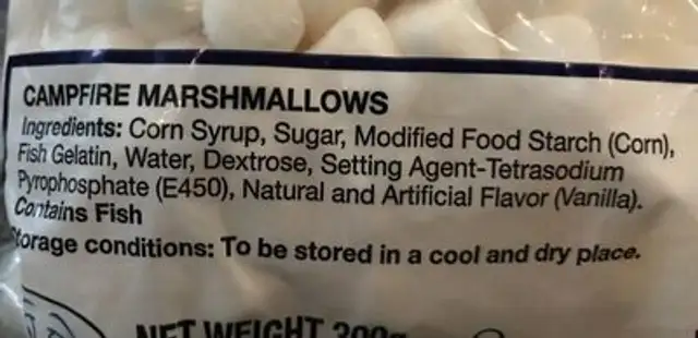 Mini Marshmallows Vanille Sachet De 300g ingredients label