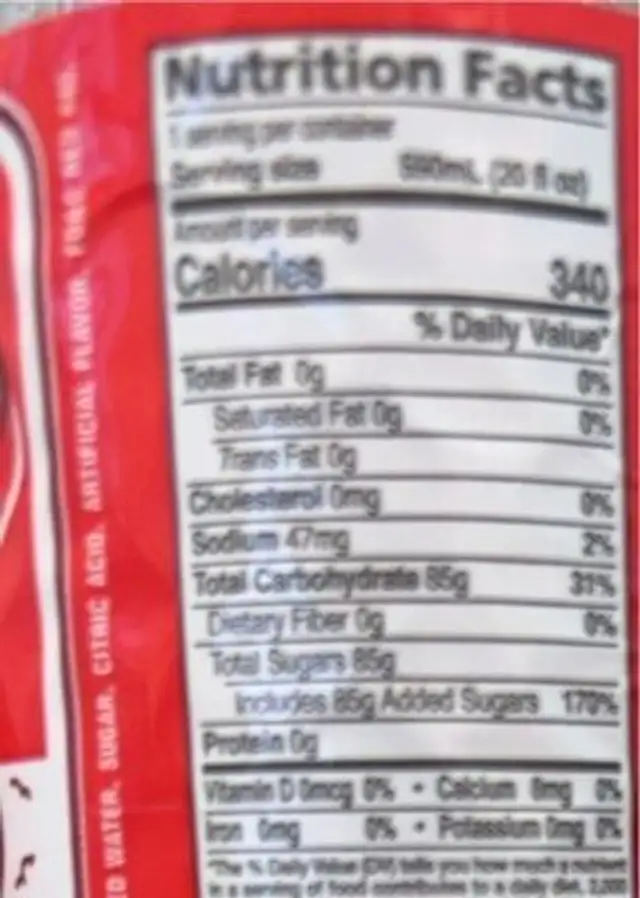 Kola champagne nutrition facts table