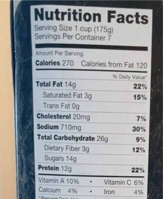 Beef & Broccoli nutrition facts table
