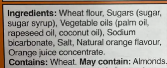 Annas Original ingredients label