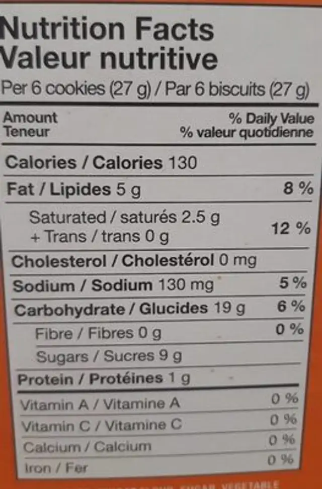 Annas Original nutrition facts table