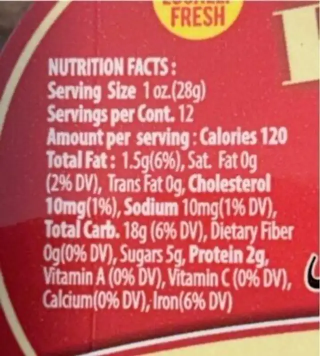Walnut cookie nutrition facts table