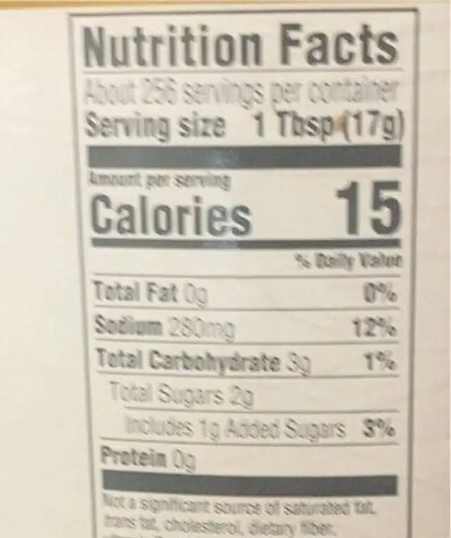 Steak sauce nutrition facts table