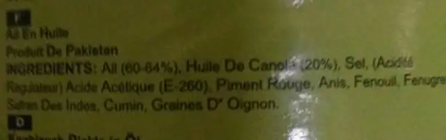 Garlic pickle in oil ingredients label