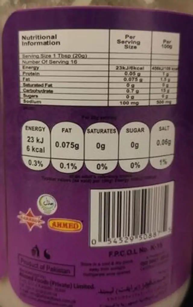 Garlic Paste nutrition facts table