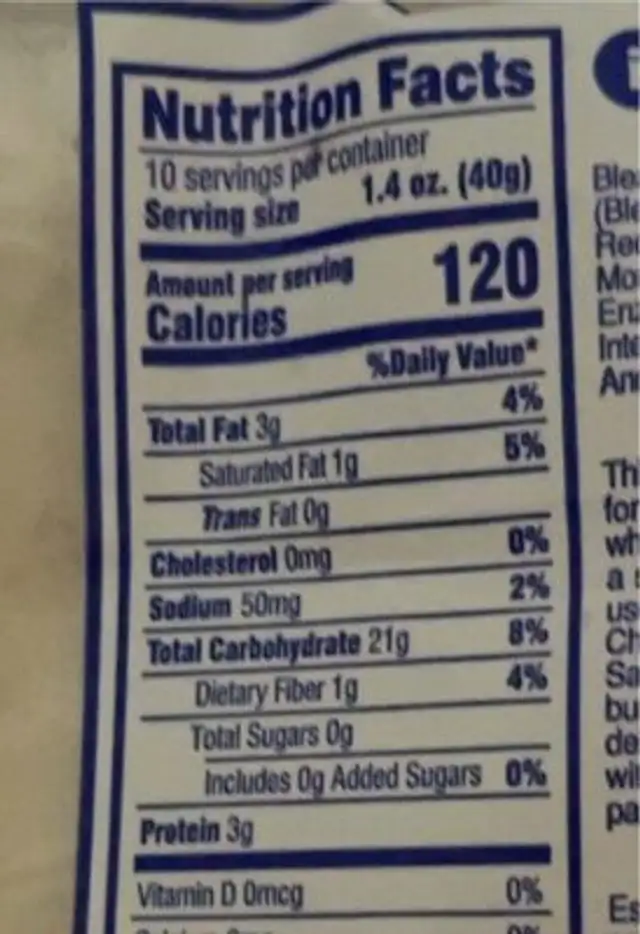 Masa para empanada nutrition facts table