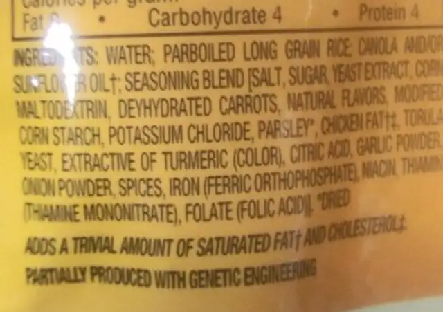 Roasted chicken flavored with carrots & herbs rice ingredients label