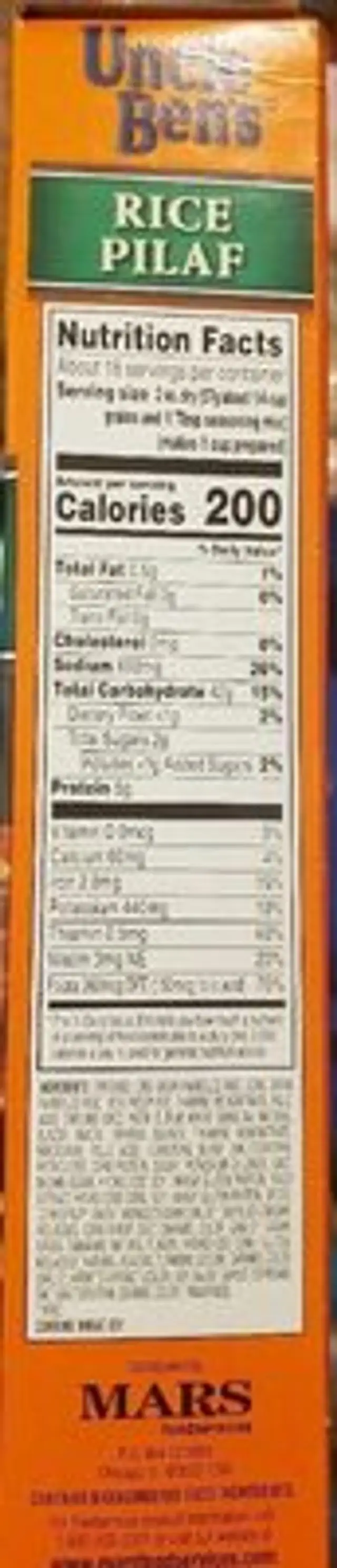 Original rice pilaf nutrition facts table