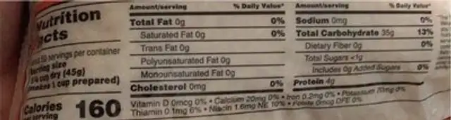 Basmati rice nutrition facts table