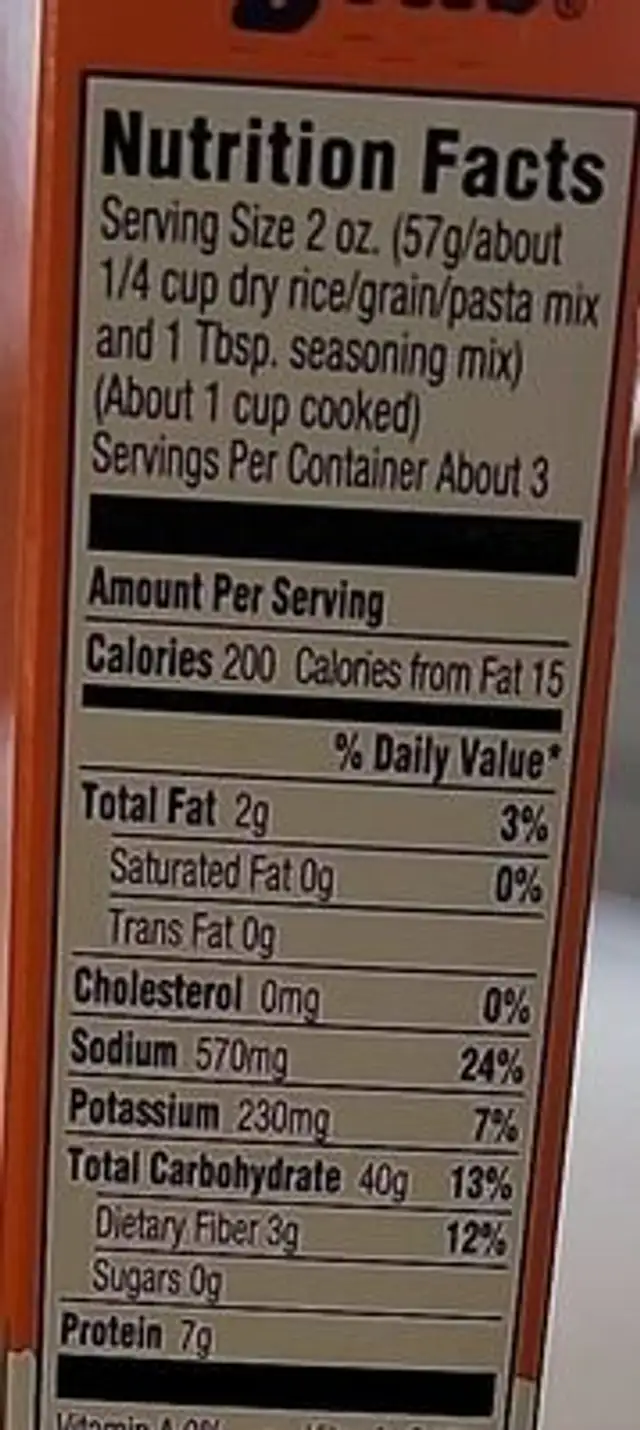 Brown Rice Medley nutrition facts table