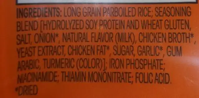 Chicken and herb flavor infused dry rice ingredients label