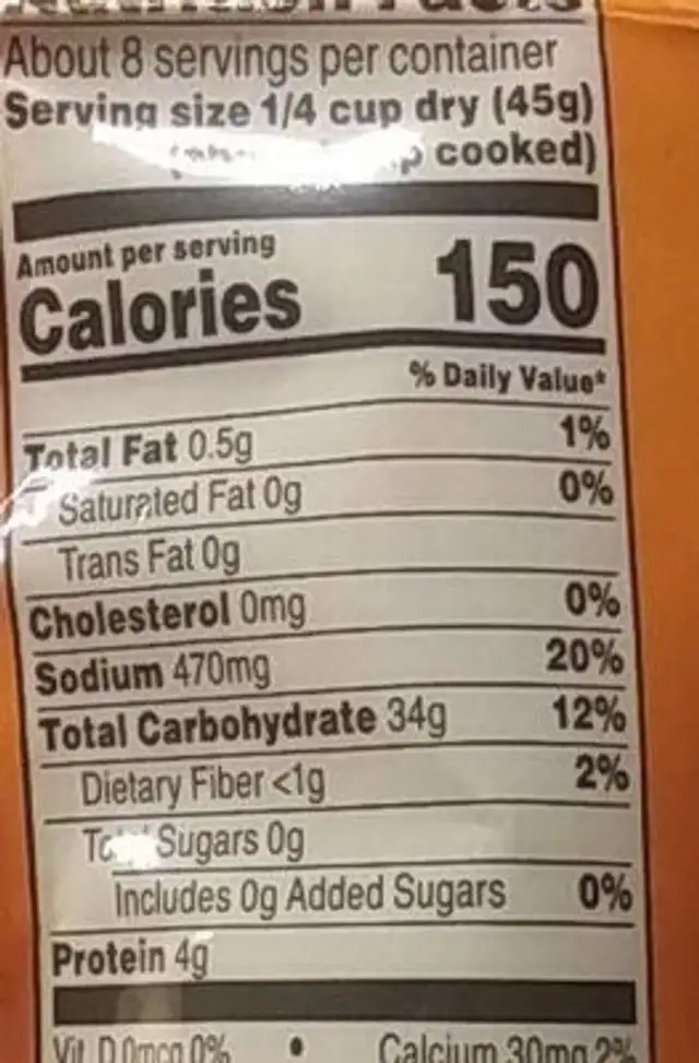 Chicken and herb flavor infused dry rice nutrition facts table