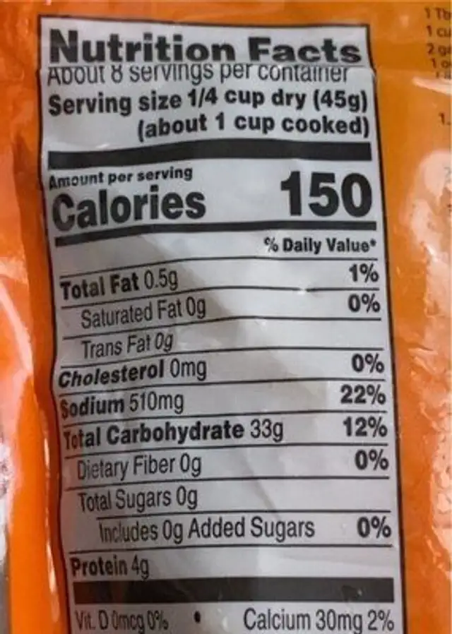 Flavor infusions dry rice nutrition facts table
