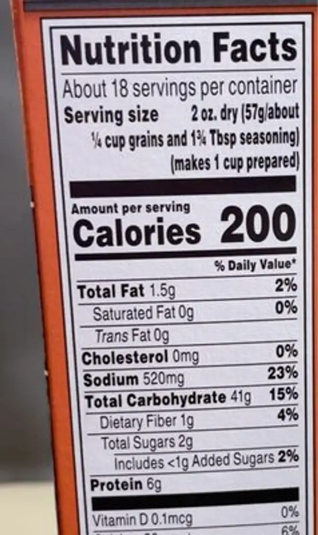 Long grain and wild rice garden blend nutrition facts table