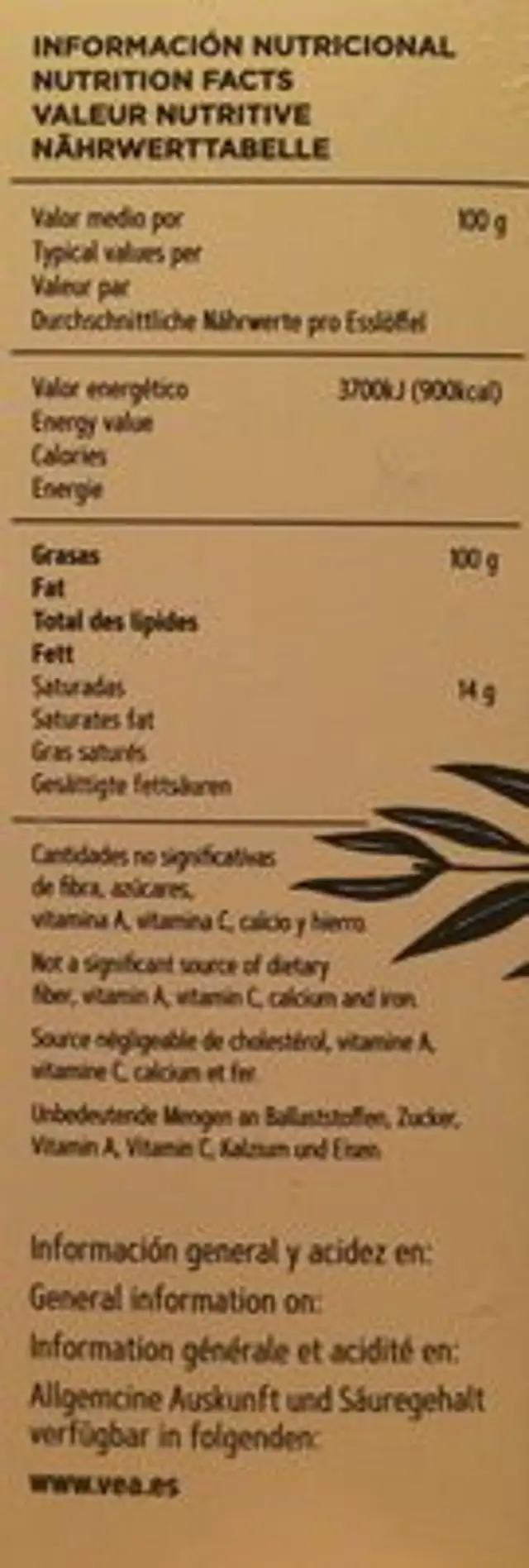 L'estornell Organic Extra Virgin Olive ingredients label