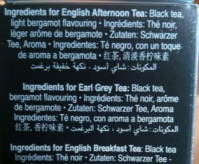 English Teas - London, 3 X 25G ingredients label