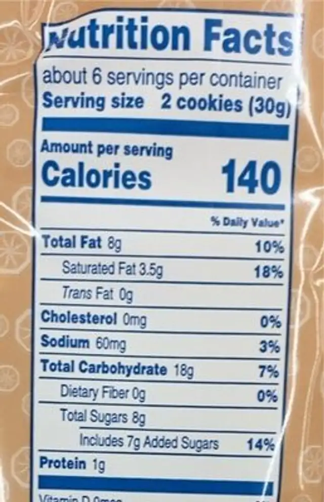 Almonette cookies nutrition facts table