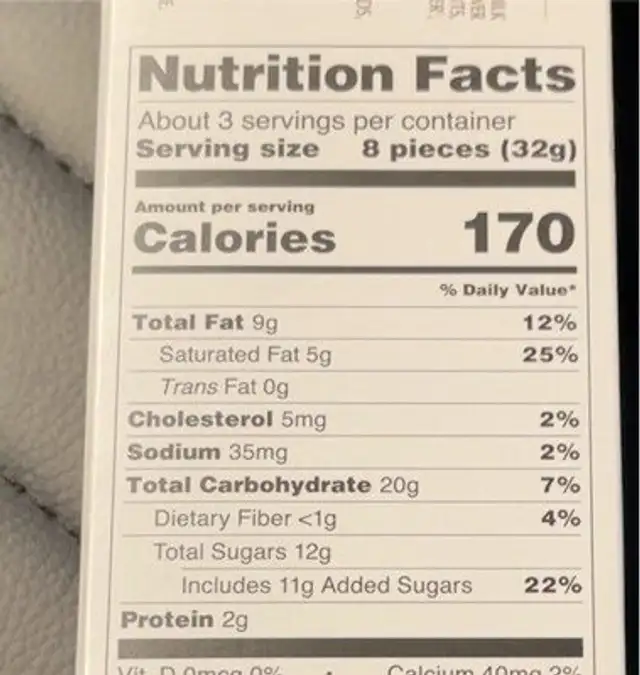 Butterfly Au chocolat nutrition facts table