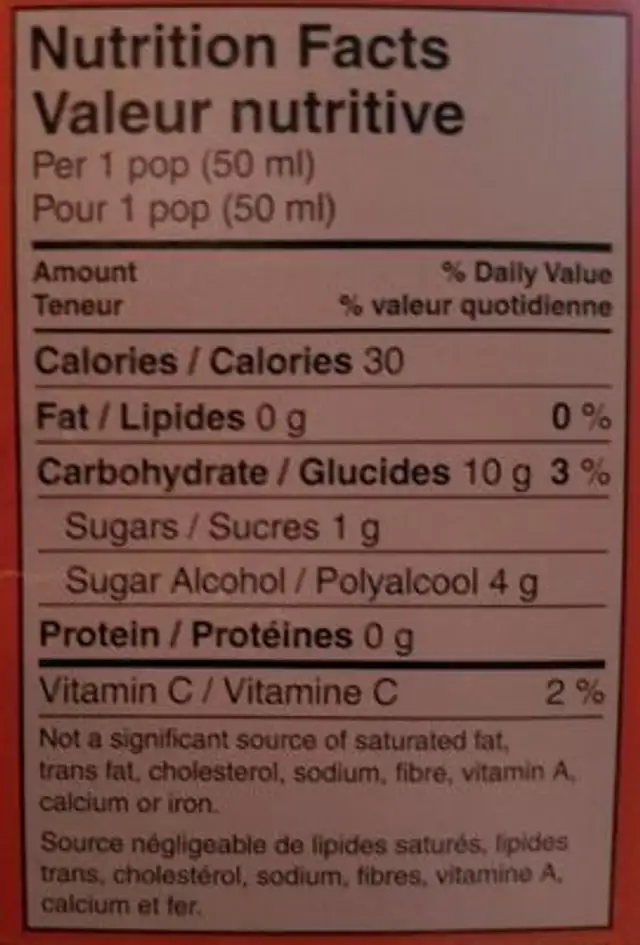 Del monte vrais fruits nutrition facts table