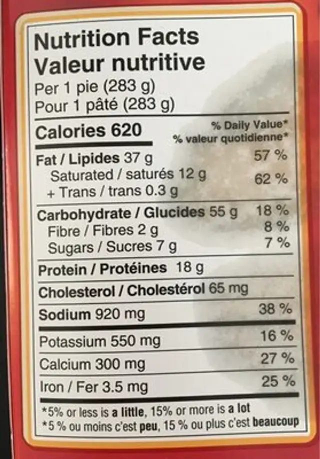 Pâté au poulet nutrition facts table