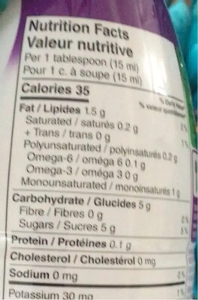Coffee mate nutrition facts table