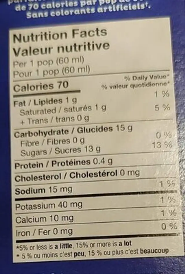 Parlour pops cremeux nutrition facts table