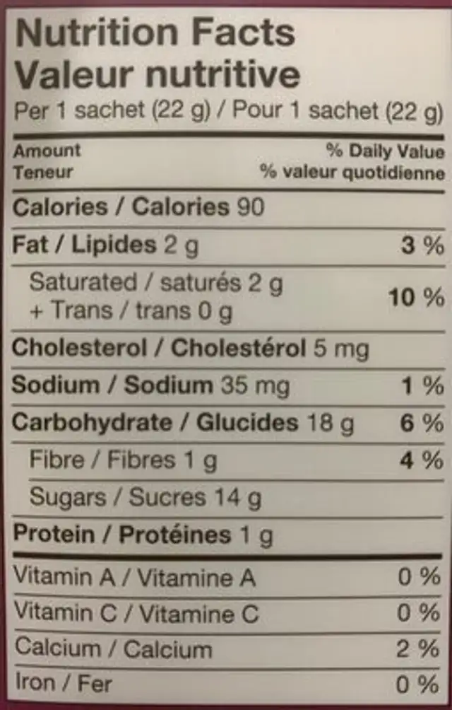 Nescafe moka nutrition facts table