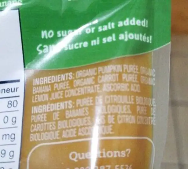 Compote citrouille banane carotte nutrition facts table
