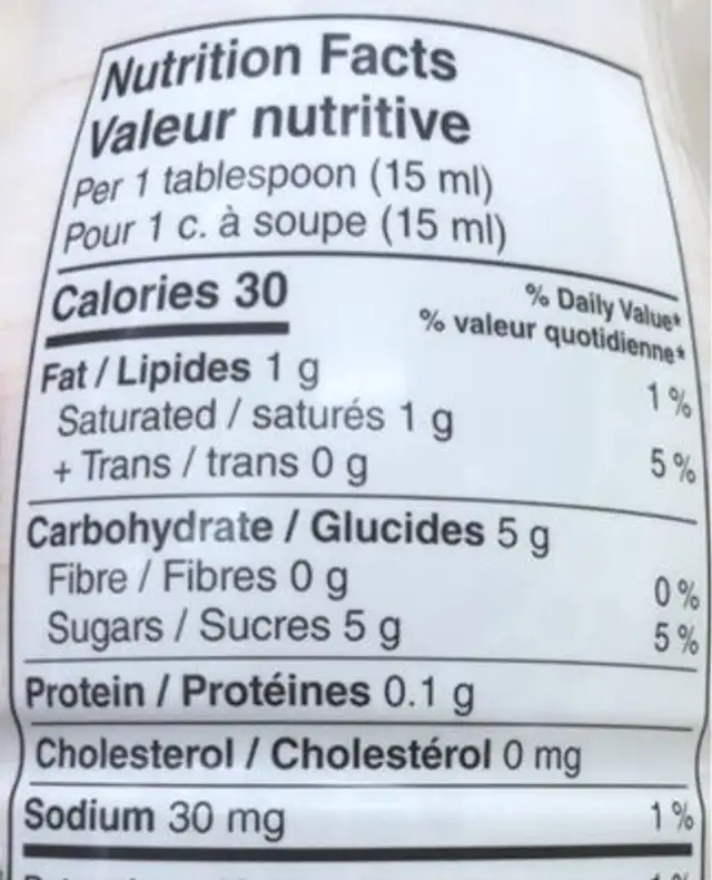 Bliss noix de coco sweet cream nutrition facts table