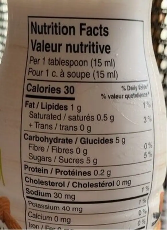Bliss amande nutrition facts table