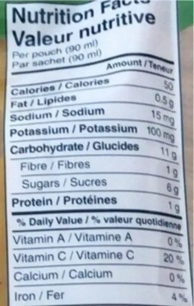 Organic  Biologique Purée nutrition facts table