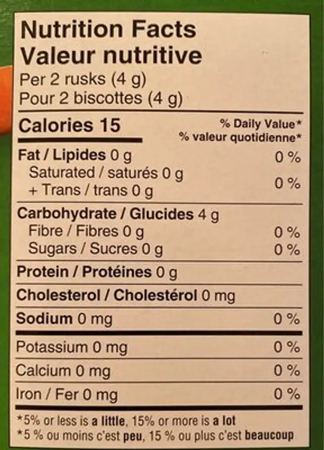 Biscottes de riz mangue banane carotte nutrition facts table