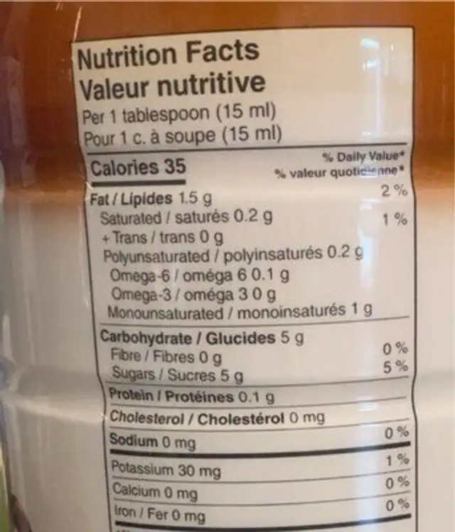 Coffee mate nutrition facts table