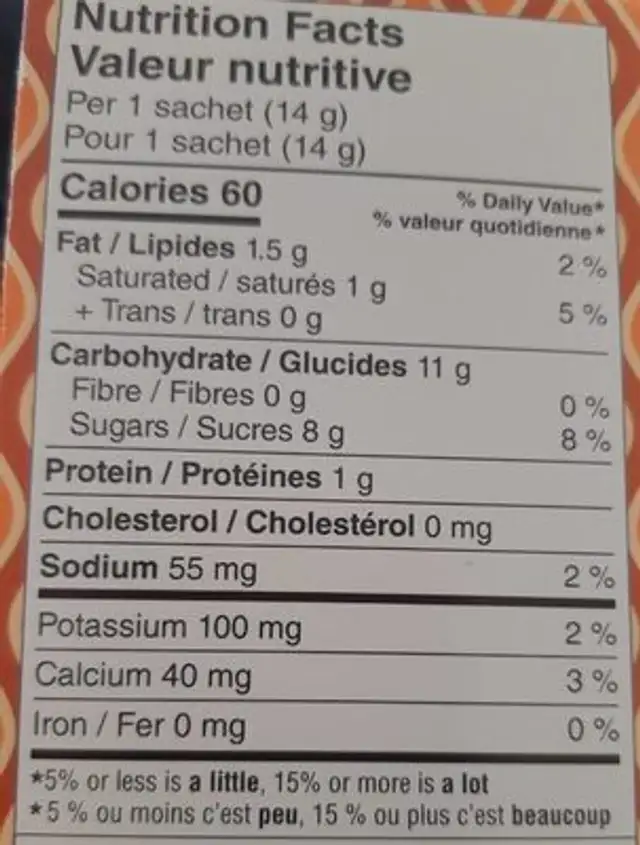 Latte caramel et noix nutrition facts table